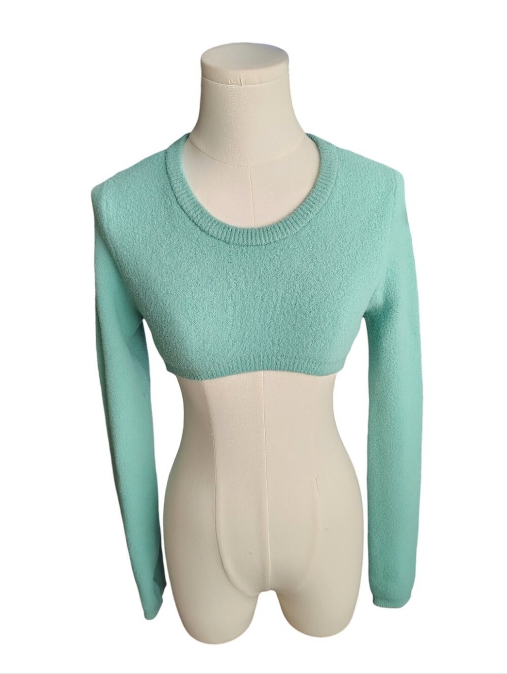 ZARA Stretchy Teal Aqua Blue Long Sleeve Sweater Crop Top Shrug Size Medium